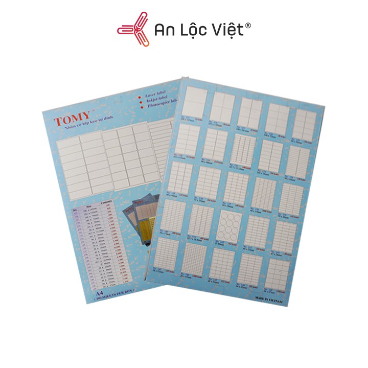 Giấy decal Tomy A4 in mã vạch - Hộp 100 tờ nhãn có lớp keo tự dính (Mã số từ 125 - 149)