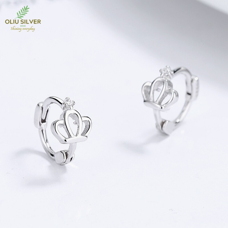 Bông Tai Bạc S925 Khoen Tròn Nhí Mini Hoop Vương Miện Xinh Xắn | Khuyên Tai Nữ Trang Sức Bạc 925