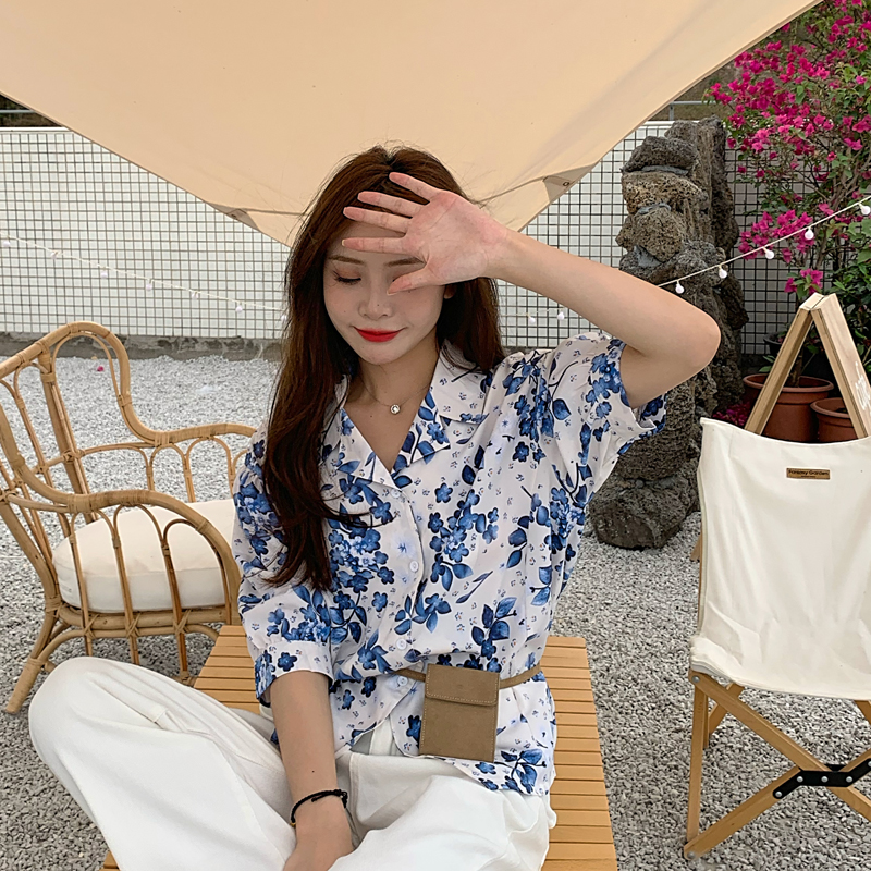 SUXI Áo Sơ Mi Hoa Tay Ngắn Thời Trang Dành Cho Nữ