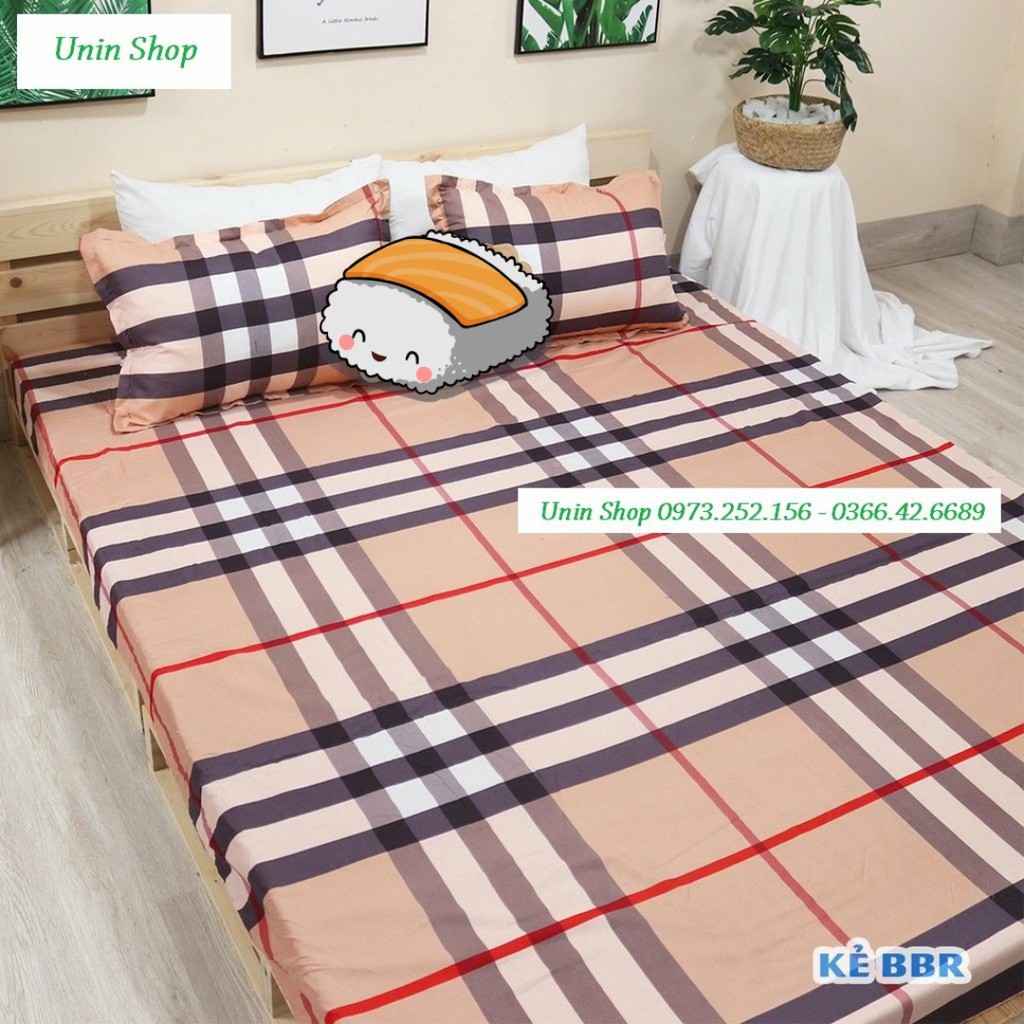 (Thanh lý) Bộ 3 món ga kèm 2 áo gối m6/m8/2m2 drap bo chun bọc nệm mẫu Đào tím poly cotton