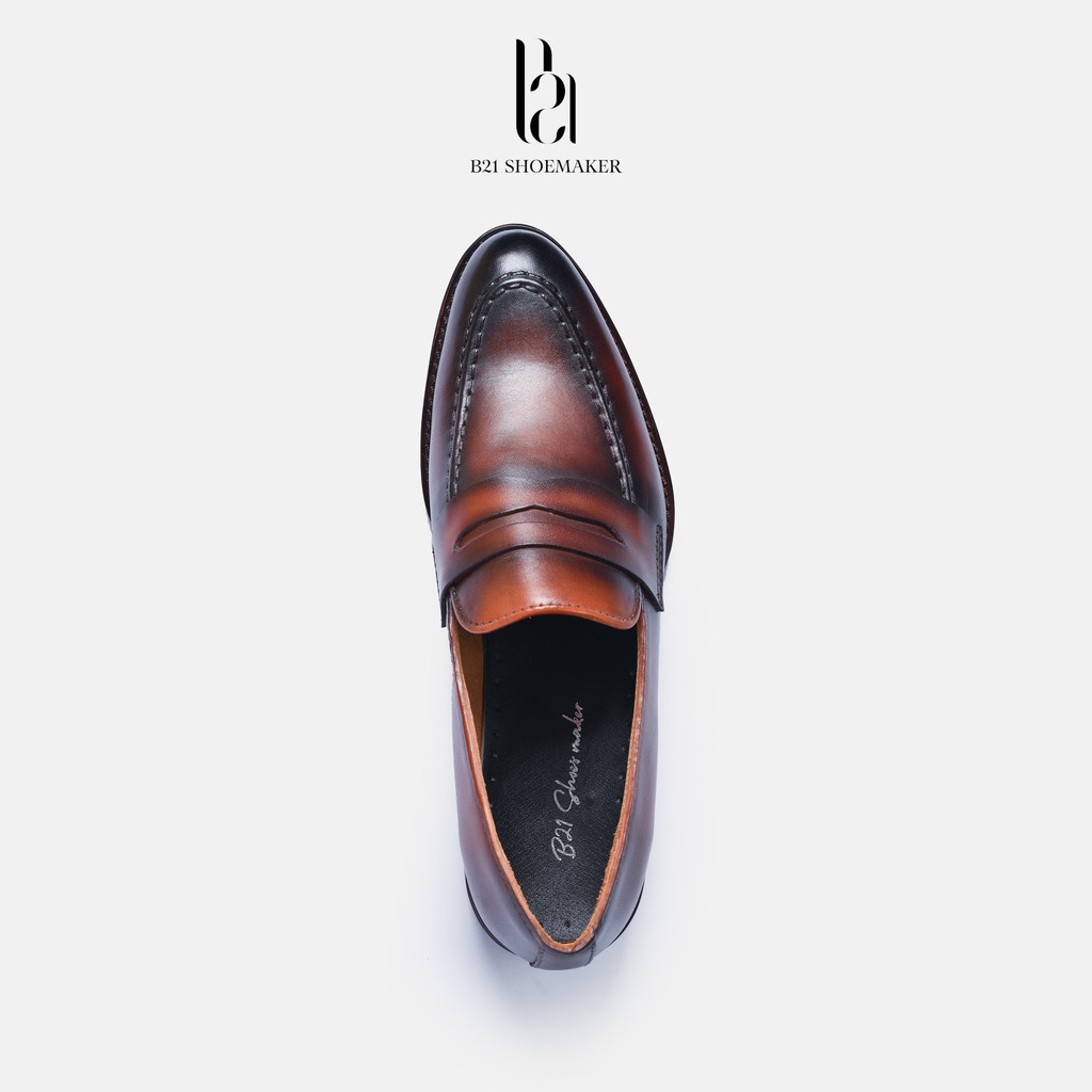 Giày Lười Loafer Da Bò Đánh Patina Đế Phíp Gỗ Lót Thoáng Khí 0,5cm Phong Cách CLASSIC Công Sở FULL BOX- B21 Shoemaker