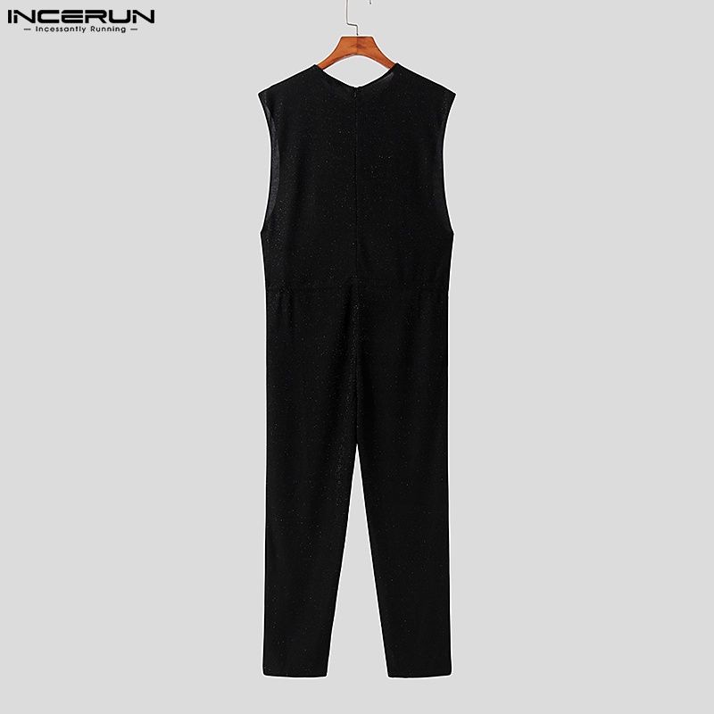 Áo liền quần dây rút INCERUN dáng suông lấp lánh thời trang dự tiệc cho nam