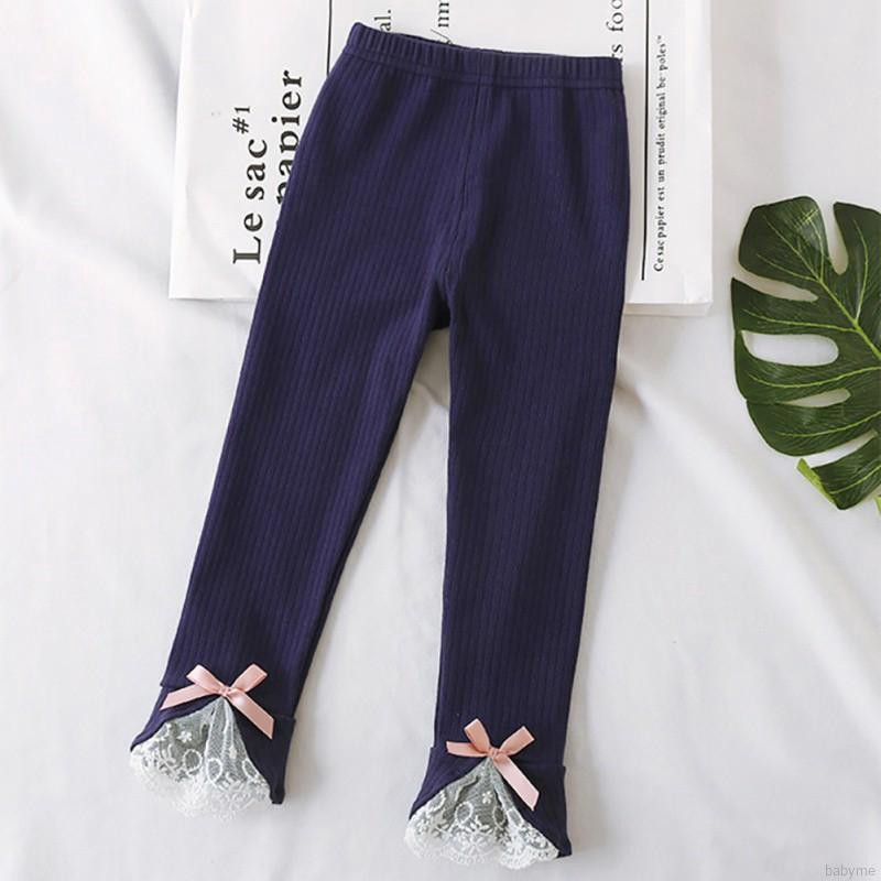 Babyme Children Kids Autumn Cartoon Lace Bow Thick Warm Casual Casual Sweet Slim Girls Pants
