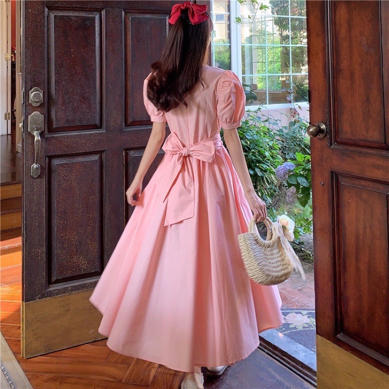 Váy trắng tiểu thư Ullzang dáng dài thắt nơ/ Váy du lịch | BigBuy360 - bigbuy360.vn