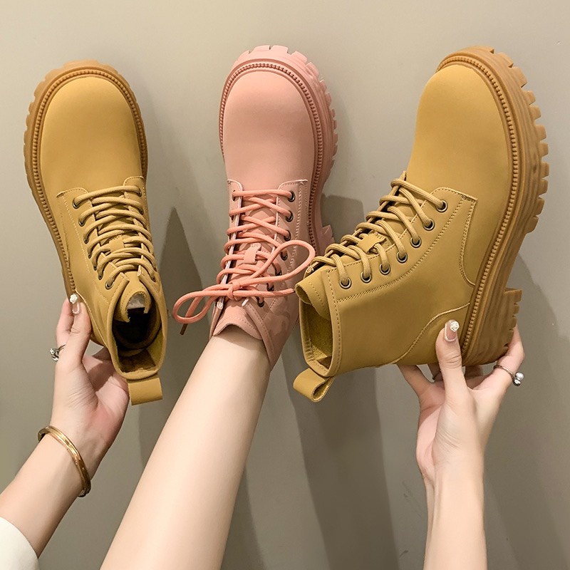 Giày bốt nữ cổ cao boost da mềm đế cao buộc dây phong cách Hàn Quốc FLOWER G28 - nguyentrang239