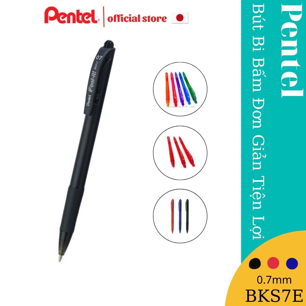 Bút Bi Pentel IFeel - It BX417 | Trơn Mượt Không Đọng Mực | Ngòi 0.7mm 3 Màu Xanh/Đỏ/Đen | Nét Viết Êm Mịn Không Tắc Mực