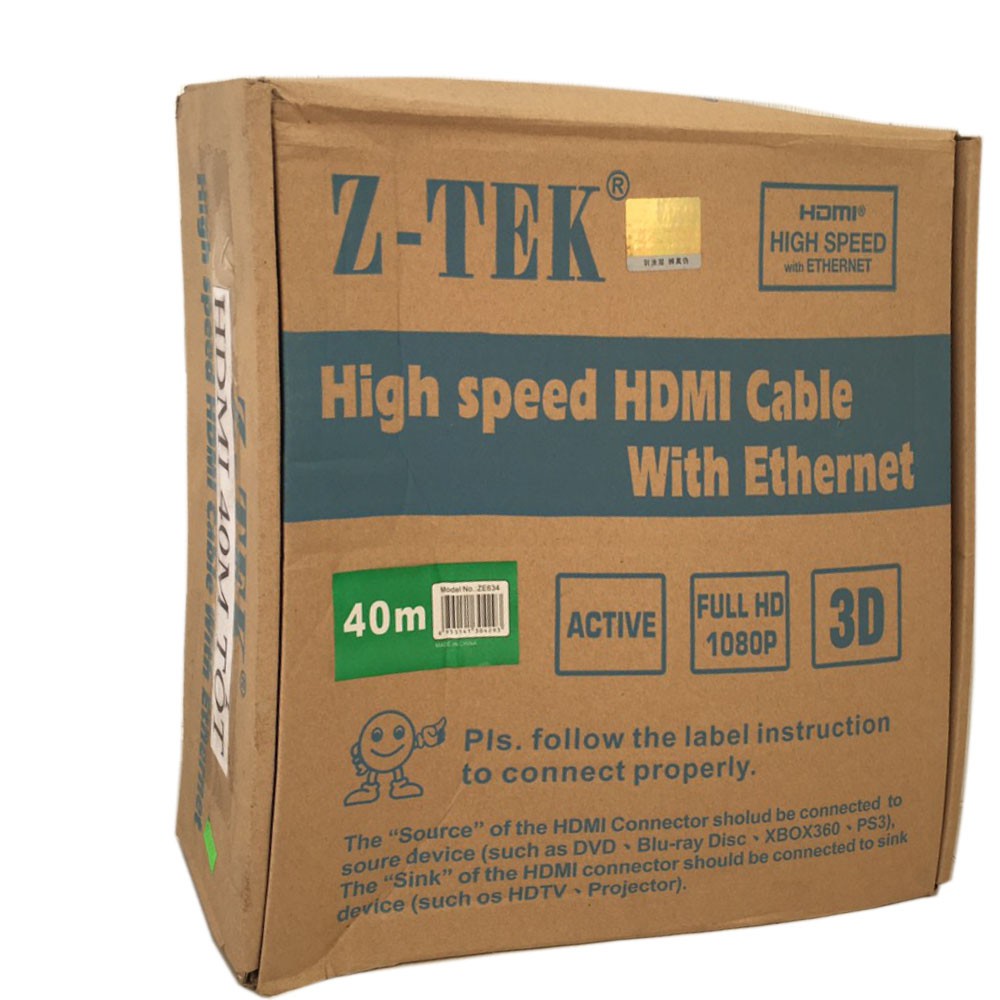 Cáp HDMI 40m Z-Tek ZE634 FullHD chuẩn 2.0v hỗ trợ 4K*2K - Hãng phân phối