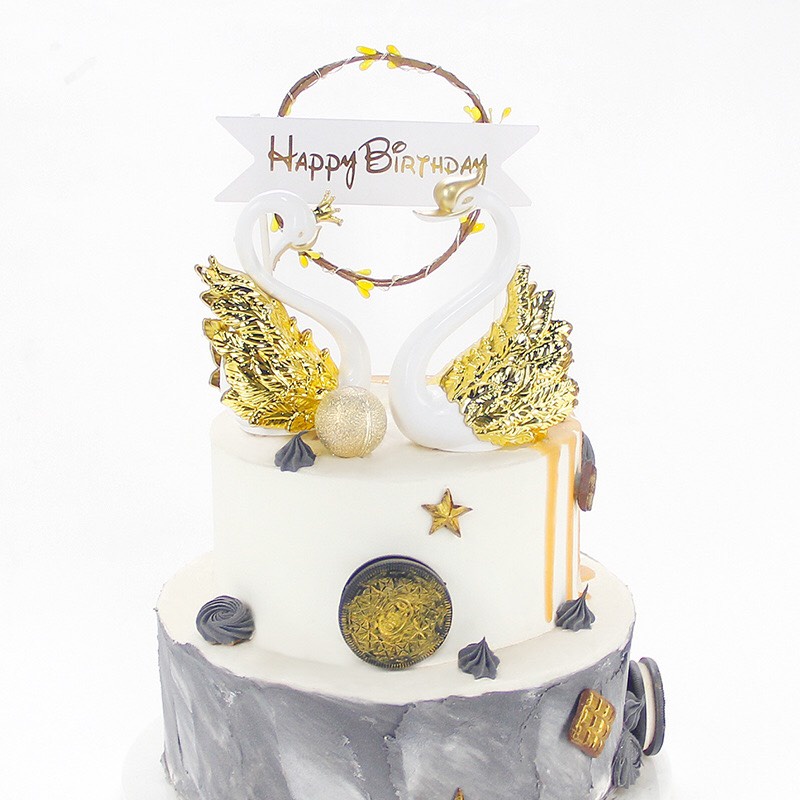 Phụ kiên trang trí bánh kem sinh nhật - Bộ 2 thiên nga Nhũ trang trí bánh sinh nhật
