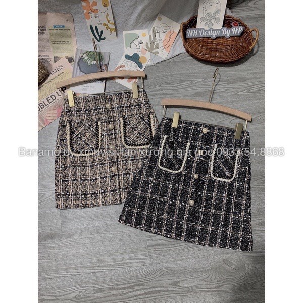 Chân váy dạ hottrend 2 túi phối khuy ngọc thời trang Banamo Fashion 5913