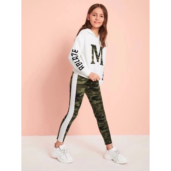 Bộ Thu Hoodie Bé Gái Chữ M Răn Ri SHEIN