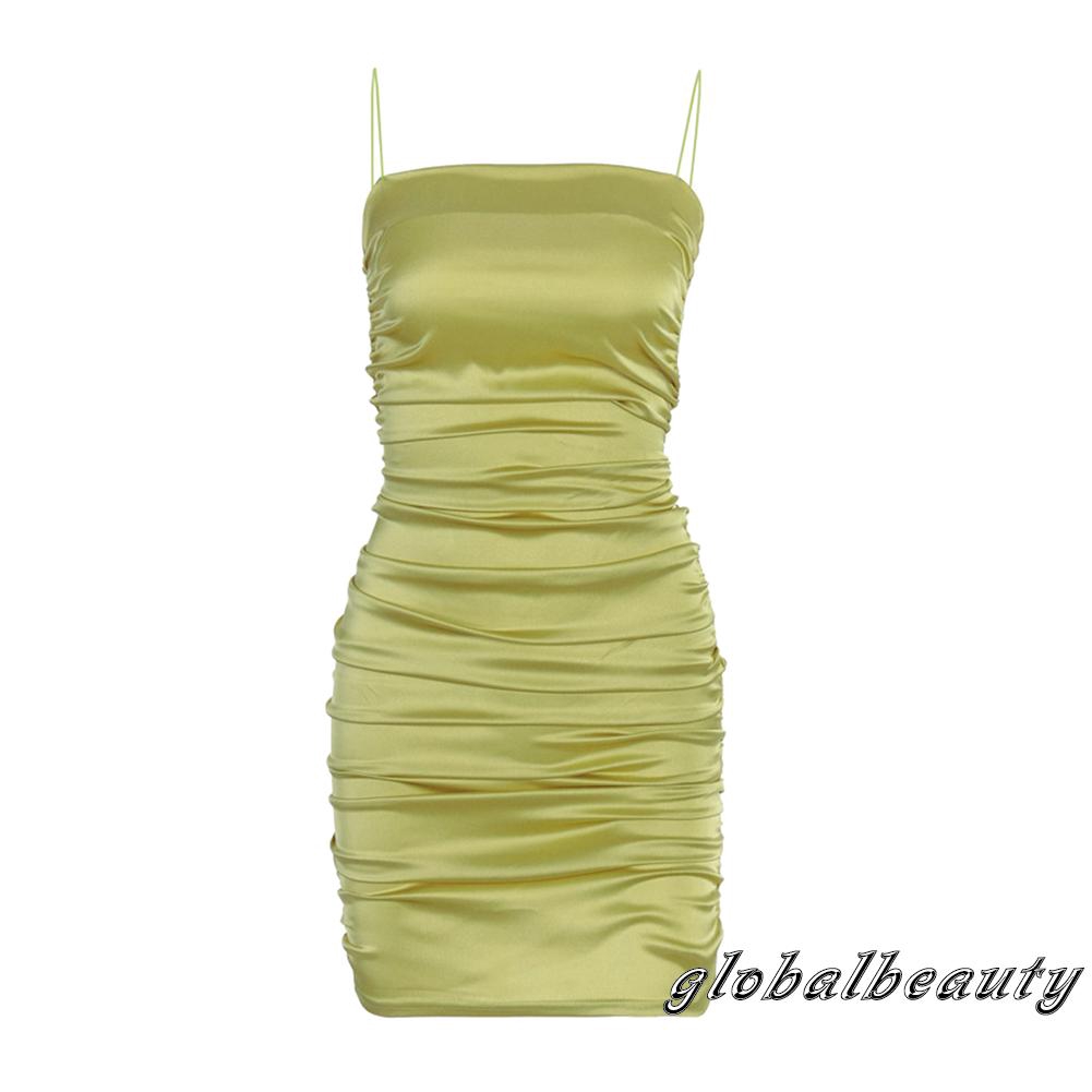 ☛✈Đầm Ôm Hai Dây Hở Lưng Màu Sắc Đơn Giản Quyến Rũ Dành Cho Nữ