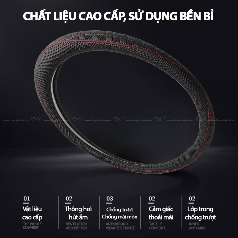 [Mã BMBAU50 giảm 10% đơn 99k] Bọc Vô Lăng CIND 5001 Size 4L Màu Đen Chỉ Đỏ Nhập Khẩu Chính Hãng