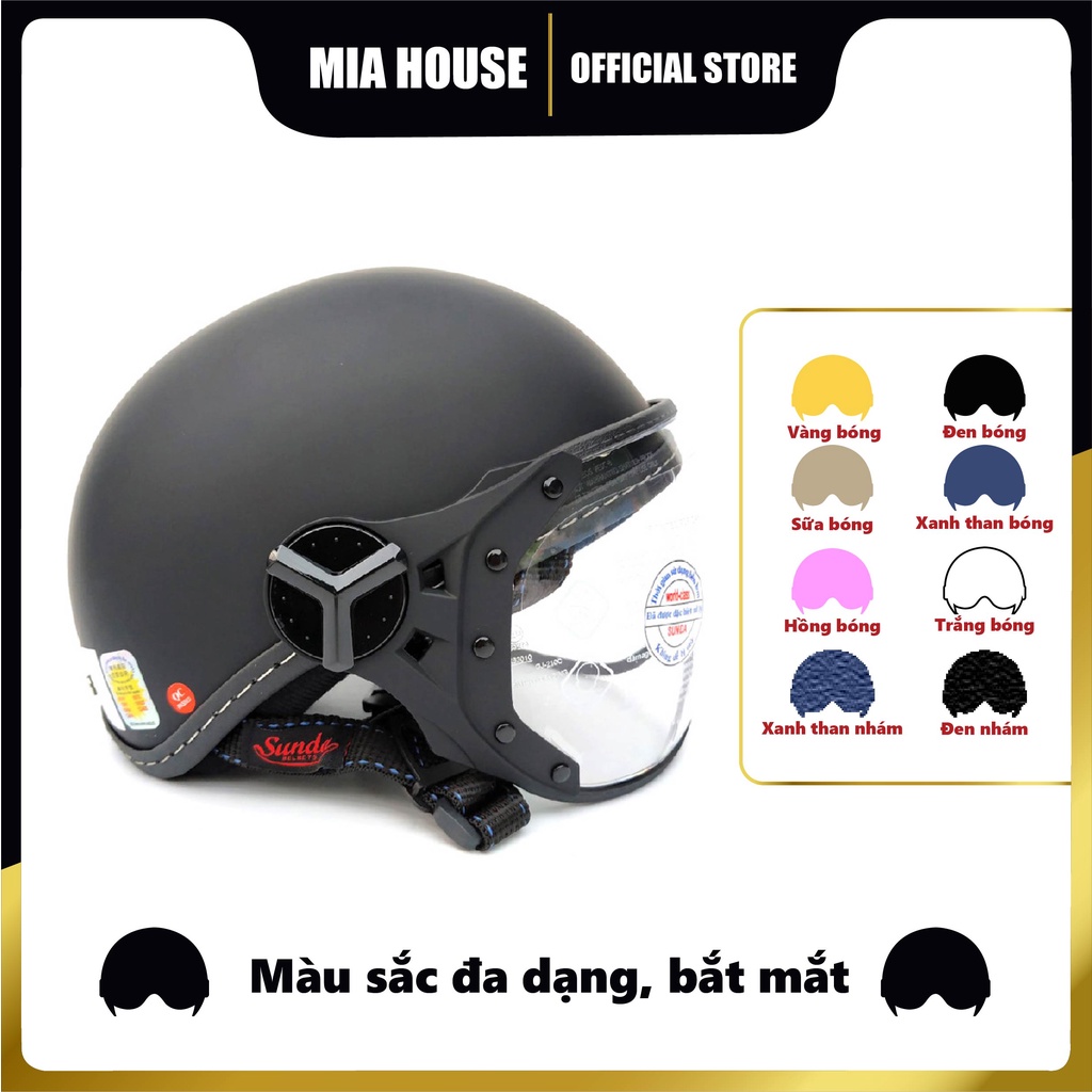 Nón bảo hiểm có kính Sunda 180B trơn (nhiều màu)