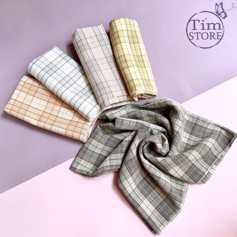 Khăn bandana 75x75cm làm turban quấn tóc caro cổ điển TÍM STORE phụ kiện cột tóc hàn quốc unisex