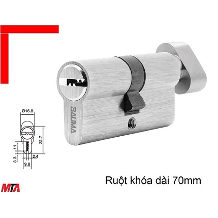 TIM KHÓA BAUMA HAFELE 916.87.823 RUỘT KHÓA ĐẦU VẶN ĐẦU CHÌA DÀI 70MM