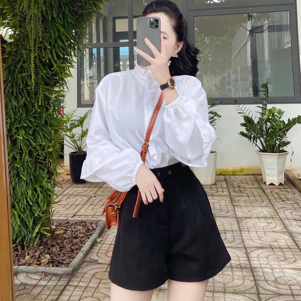 Quần short nữ FM Style đùi lưng cao bigsize ống rộng 2 nút chất tuyết mưa đứng form thời trang thanh lịch 220330403