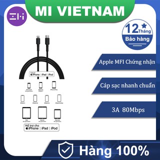 Cáp sạc nhanh pd lightning al872 / al873k dài 0.3m / 1m chuẩn mfi type c to lightning zmi sạc nhanh iphone