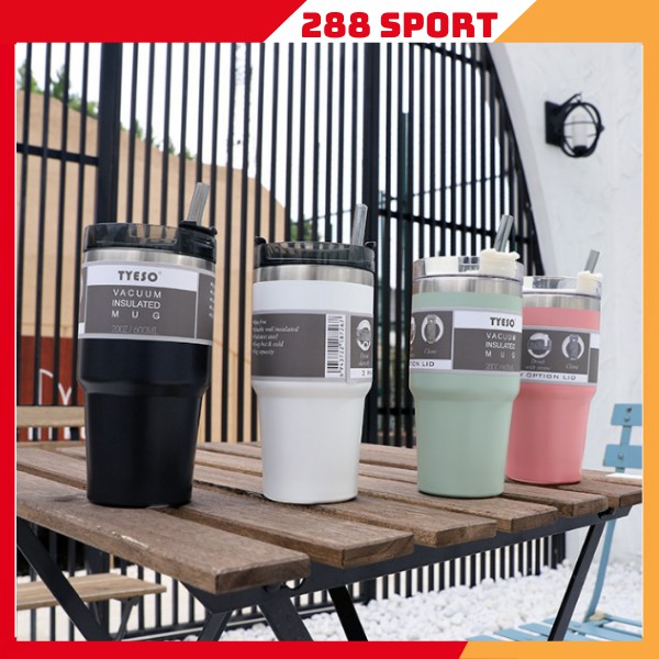 Ly giữ nhiệt bình giữ nhiệt TYESO thép không gỉ inox 304 tặng kèm ống hút dung tích 890 ml TT06