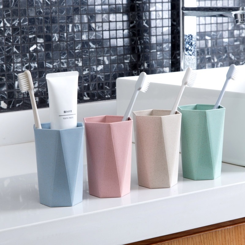 Mouthwash Cup Wheat Straw Made Toothbrush Cup Diamond Shape Cup