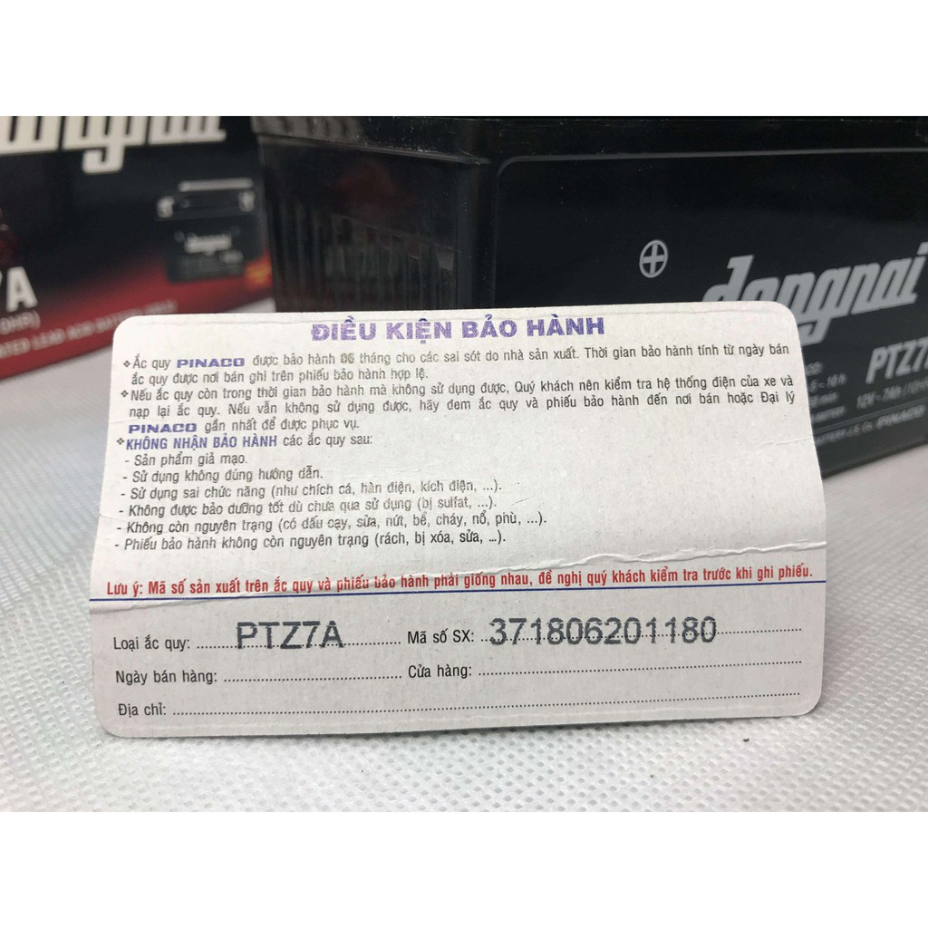 Ắc quy xe Attila, Spacy PTZ7A,  ắc quy Đồng Nai BH 6T chính hãng 12V7A, piago