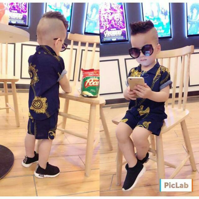 Bộ lanh lụa dáng sơ mi bé trai