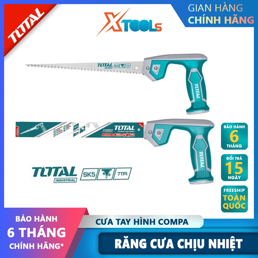 Cưa tay hình compa TOTAL THCS3006 | dụng cụ cưa size 12&quot;/300mm| Chất liệu Taiwan SK5 7TPI gia công thô, cắt vật liệu cắt
