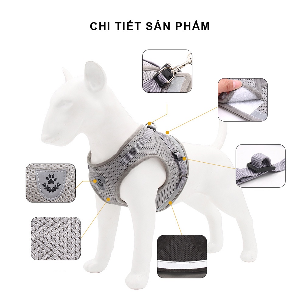 Yếm dắt chó Yeupet kèm dây chắc chắn thoáng khí có viền phản quang đi dạo ban đêm.