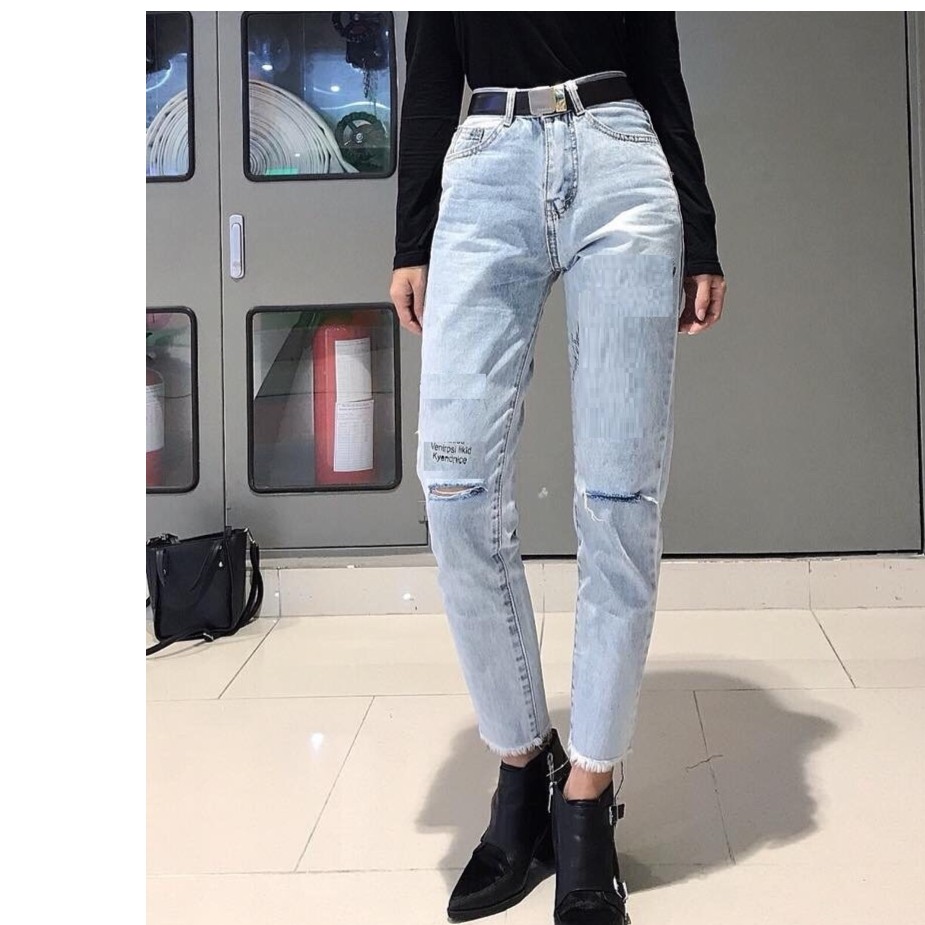 quần jean nữ IN CHỮ đẹp rách gối 841 - 521