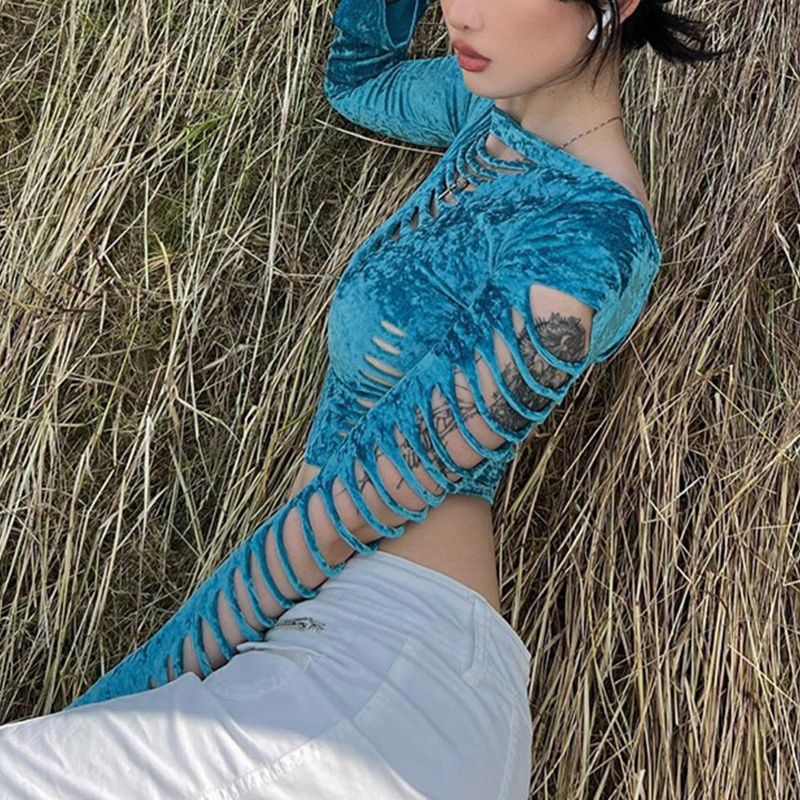 Áo Croptop Tay Dài Khoét Lưng Quyến Rũ