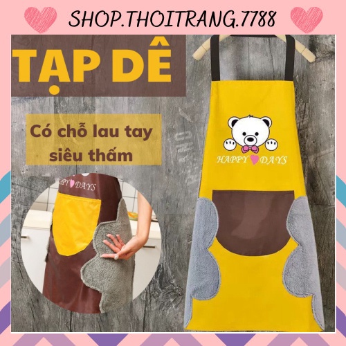 ❌BÁN SỈ❌ Tạp Dề Hình Gấu Chống Thấm Nước Có Khăn Lau Tay Tiện Dụng 88209 Shop Thời Trang 7788