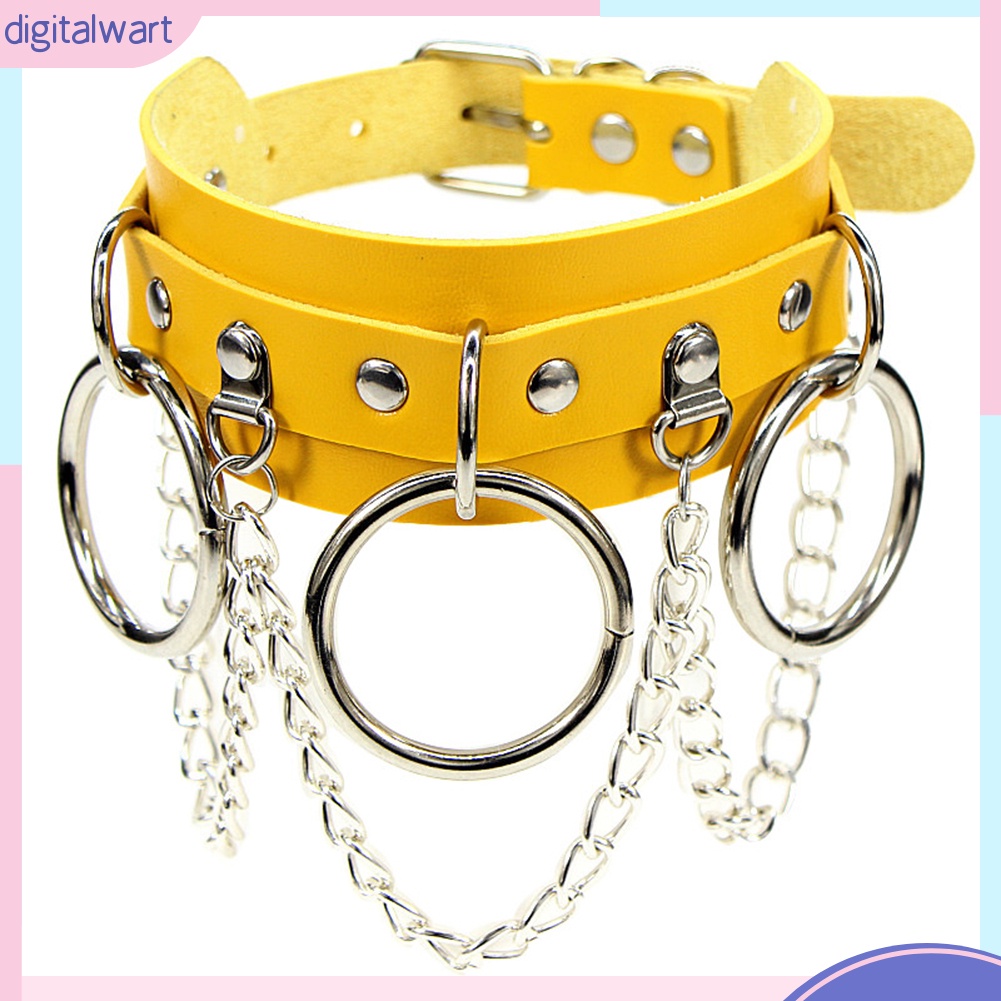 Dây chuyền choker bằng da phối vòng và dây xích tua rua phong cách punk thời trang cá tính cho nữ