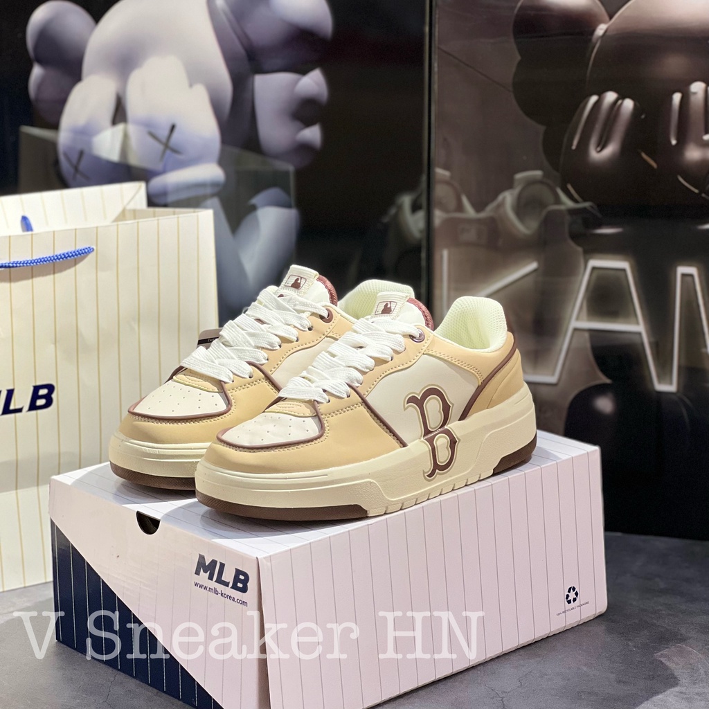 Gày MLB Liner Chữ B Nâu Kem Cao Cấp, Giày Chunky Ofwhite Boston Nâu Mới Giày MLB Chunky Liner Boston