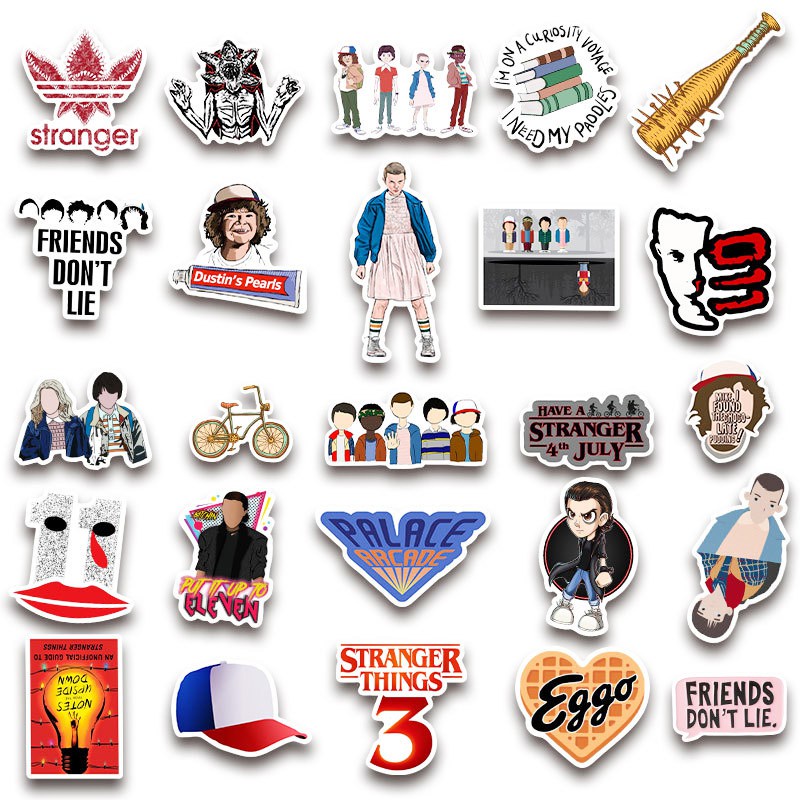 Set 50 / 25 / 10 Miếng Dán Trang Trí Tủ Lạnh / Xe Hơi In Chữ Stranger Things Độc Đáo