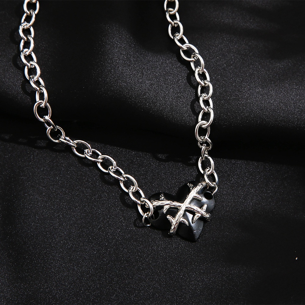 Vòng Cổ Choker Hình Trái Tim Màu Đen/Bạc Phong Cách Cổ Điển Thời Trang Cho Nữ