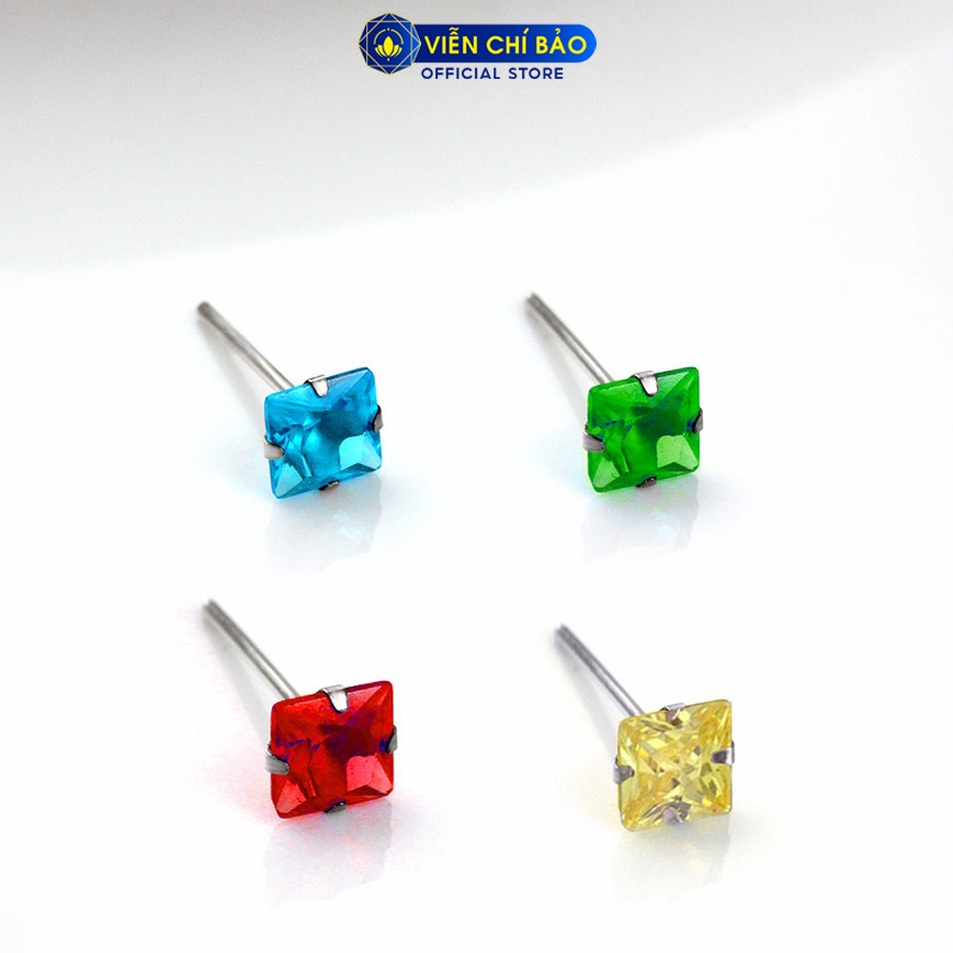 Bông tai bạc nữ vuông nhiều màu chất liệu bạc 925 thời trang phụ kiện trang sức nữ Viễn Chí Bảo B400033