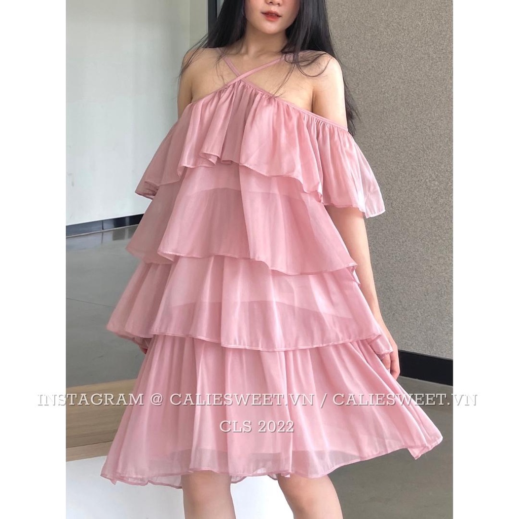 Đầm maxi cổ yếm Caliesweet váy maxi đi biển chất đũi tơ cao cấp CLS018