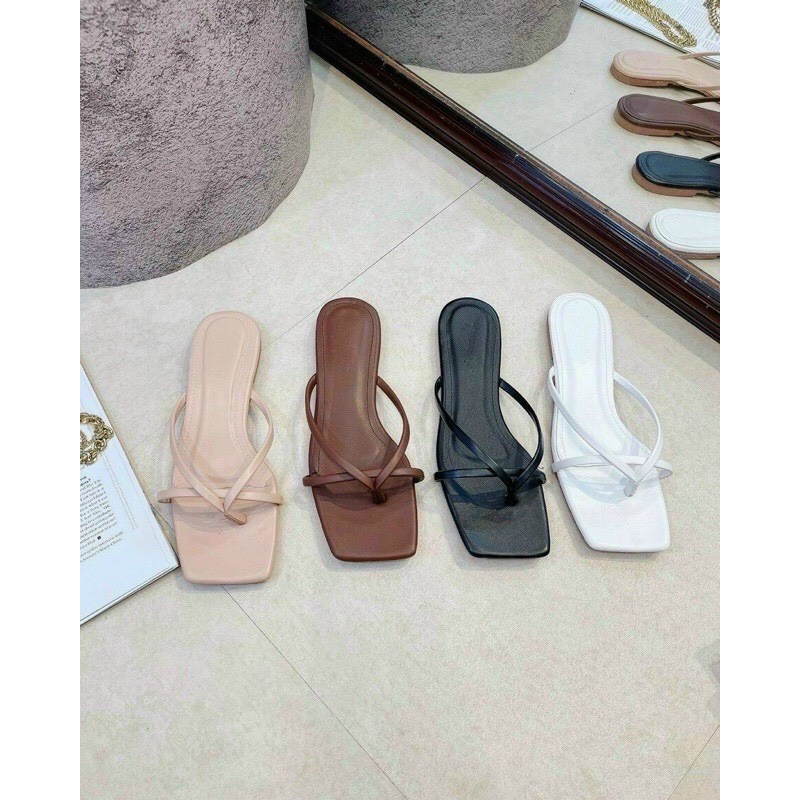 Dép lê nữ xỏ ngón kẹp tông mũi vuông quai mảnh mẫu mới hot trend đi chơi đi mưa tốt