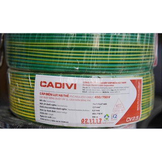 Dây te Cadivi Vàng Xanh cv 2.5 (dây tiếp địa , dây PE ) cuộn 100 mét