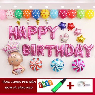 Set bóng sinh nhật em bé đội vuong miện- set 9C
