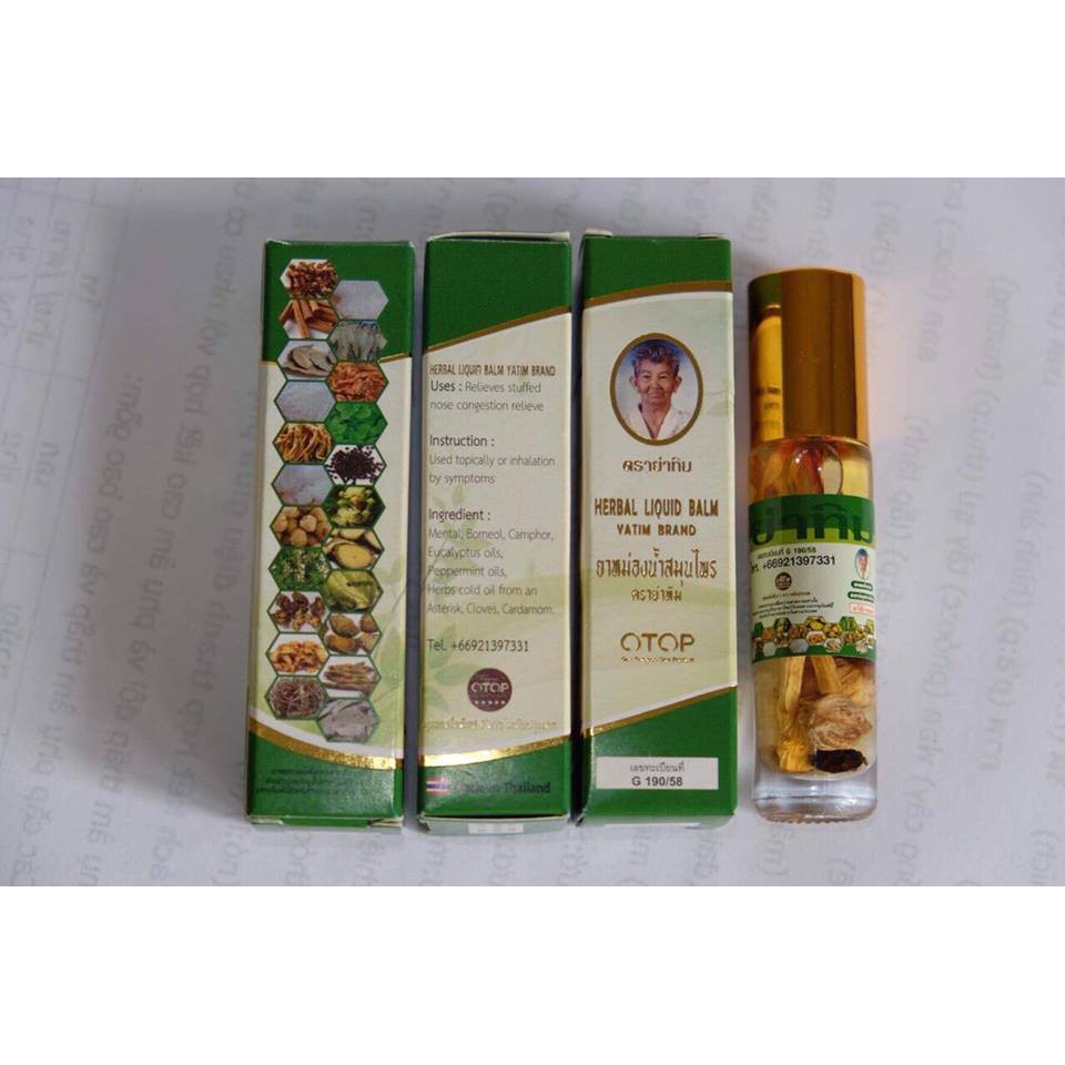 Dầu lăn 22 Vị Thảo Dược OTOP Herbal Liquid Balm Yatim Brand Thái Lan