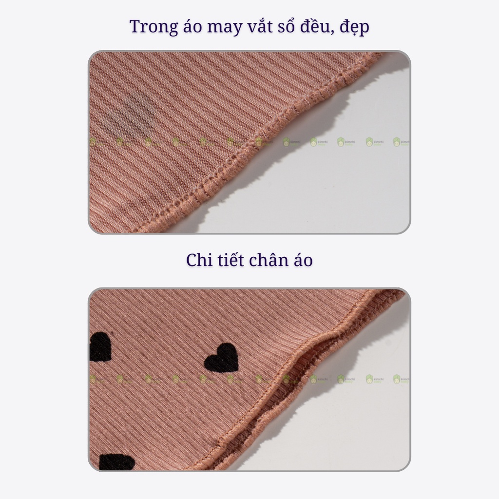 Áo Cổ 3P Bé Gái Vải Thun Tăm Hoạ Tiết Trái Tim Bèo Nhún, Áo Dài Tay Cho Bé Mặc Thu Đông CKAD01