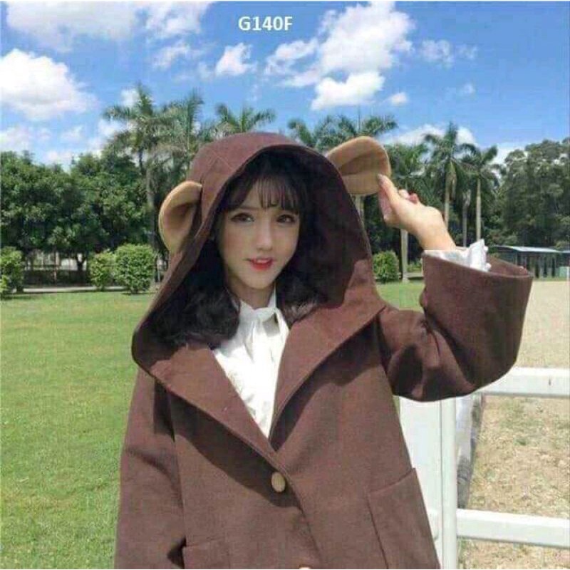 ( Thanh lý ) Áo khoác dạ tai gấu 🐻 màu nâu cục xinh dáng Hàn hàng đẹp ❤