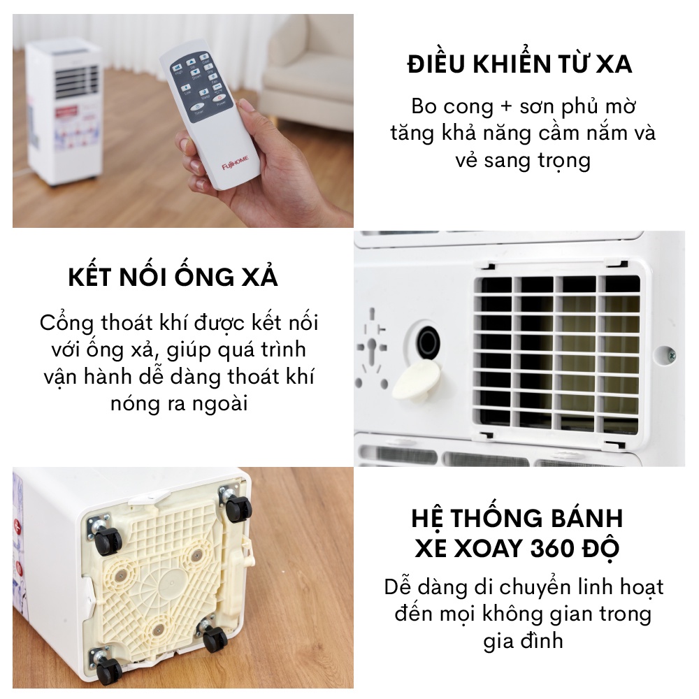 Điều hòa di động nhập khẩu Fujihome PAC07 công suất 7000BTU điều khiển từ xa - Máy nén liên doanh TOSHIBA