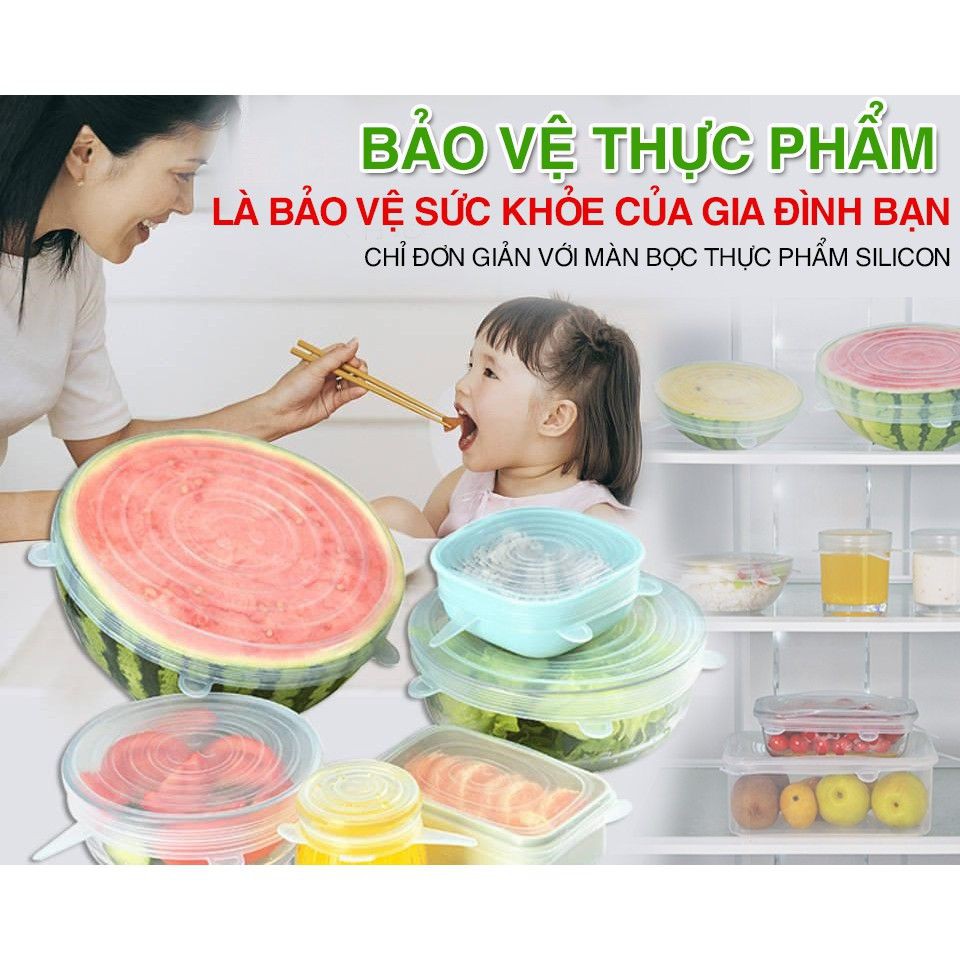 6 màng bọc thực phẩm silicon bền, đẹp, đậy thức ăn, bảo quản đồ ăn tiện ích, thông minh [NẮP ĐẬY SILICON]