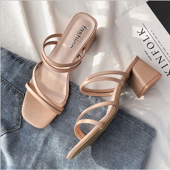 Dép cao gót sandal dây đế vuông 5cm G017