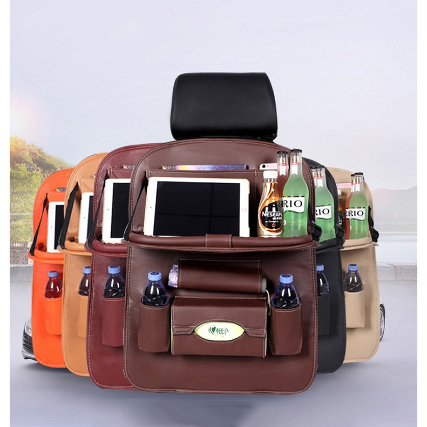 Túi da treo ghế sau ô tô có bàn, túi đựng đồ đa năng, để đồ trên ô tô kiêm giá đỡ chất liệu da pu bền đẹp | BigBuy360 - bigbuy360.vn