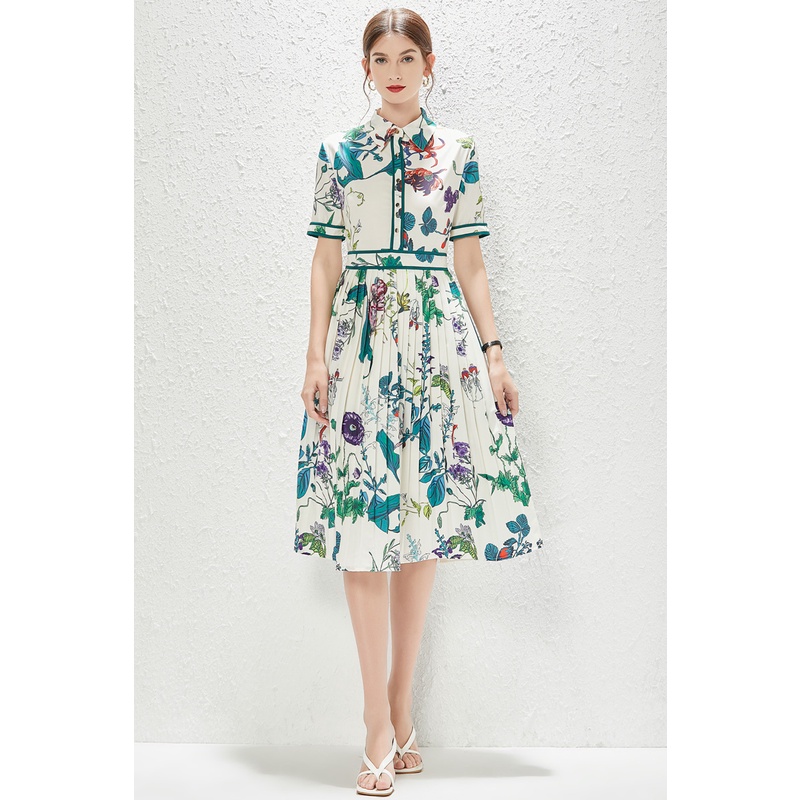 Đầm Midi Chữ A Xếp Ly In Họa Tiết Ngọt Ngào Chất Lượng Cao Thời Trang Cho Nữ