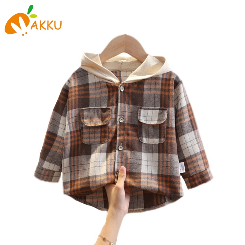 Áo Khoác Có Mũ Họa Tiết Sọc Caro Thời Trang Thu Đông Cho Bé