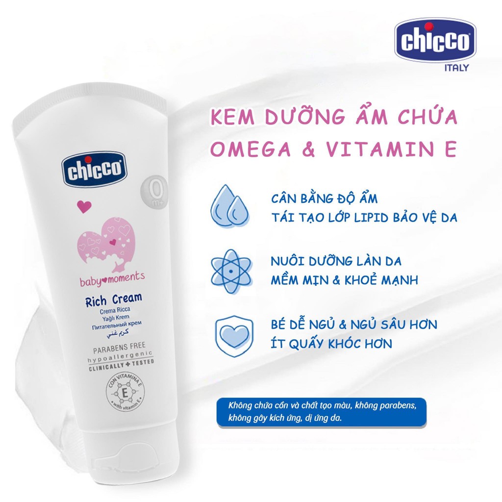 Kem dưỡng ẩm chứ Omega và Vitamin E Chicco 100ml