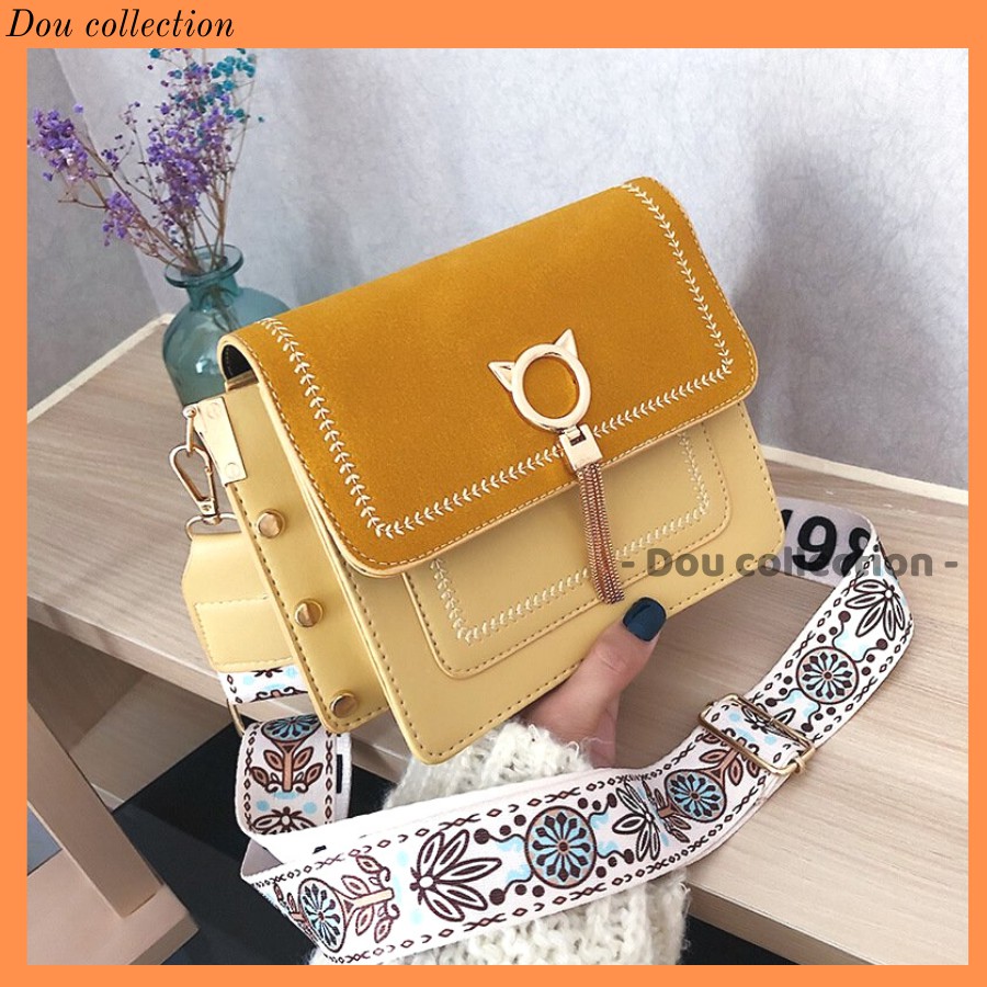 [NowShip2h] Túi Xách Nữ Chất Liệu Nhung Mịn Đính Hình Mèo Kim Loại Dễ Thương - Mã XT044